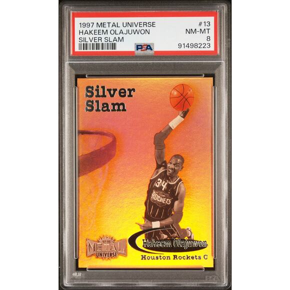 1997 Metal Universe Silver Slam #13SS Hakeem Olajuwon PSA 8 Houston Rockets - Picture 1 of 6